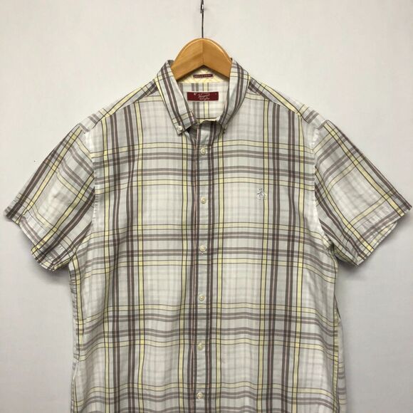 Penguin Men Short Sleeve Button Up Heritage Slim Fit Shirt Size Large M144 -29 - Picture 8 of 12